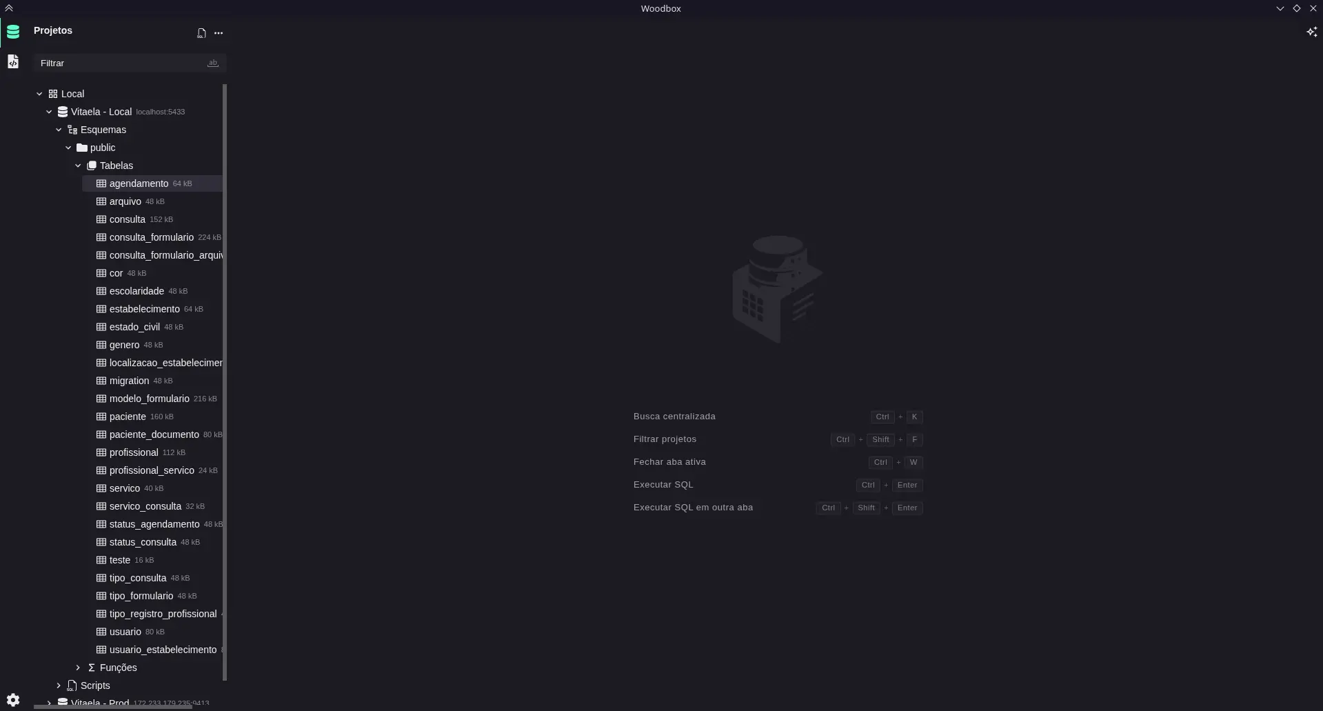 Woodbox welcome screen and projects